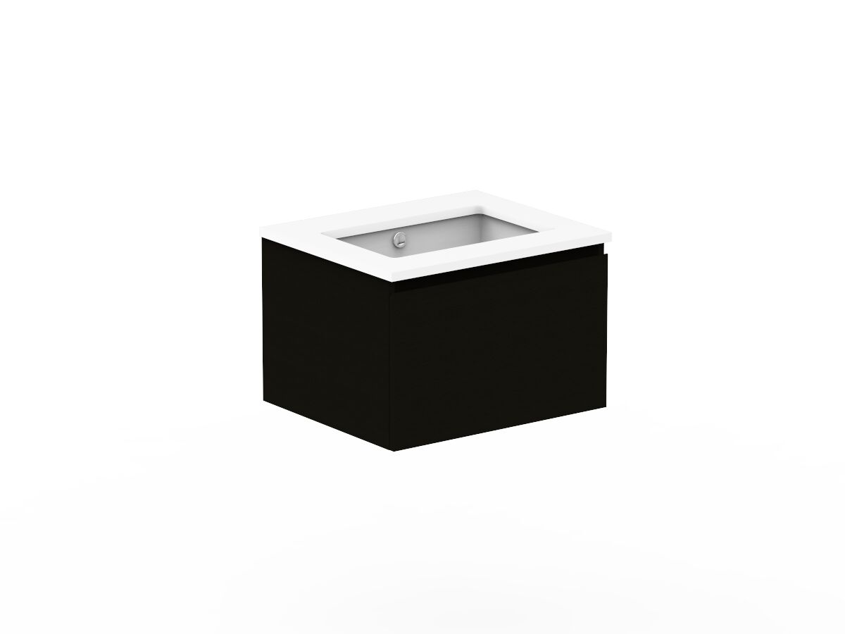 Reece Posh Domaine Plus All Drawer 600mm Wall Hung Vanity Centre Basin 20mm Cherry Pie Top