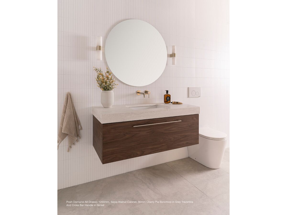 Reece Posh Domaine Plus All Drawer 600mm Wall Hung Vanity Centre Basin 90mm Cherry Pie Top