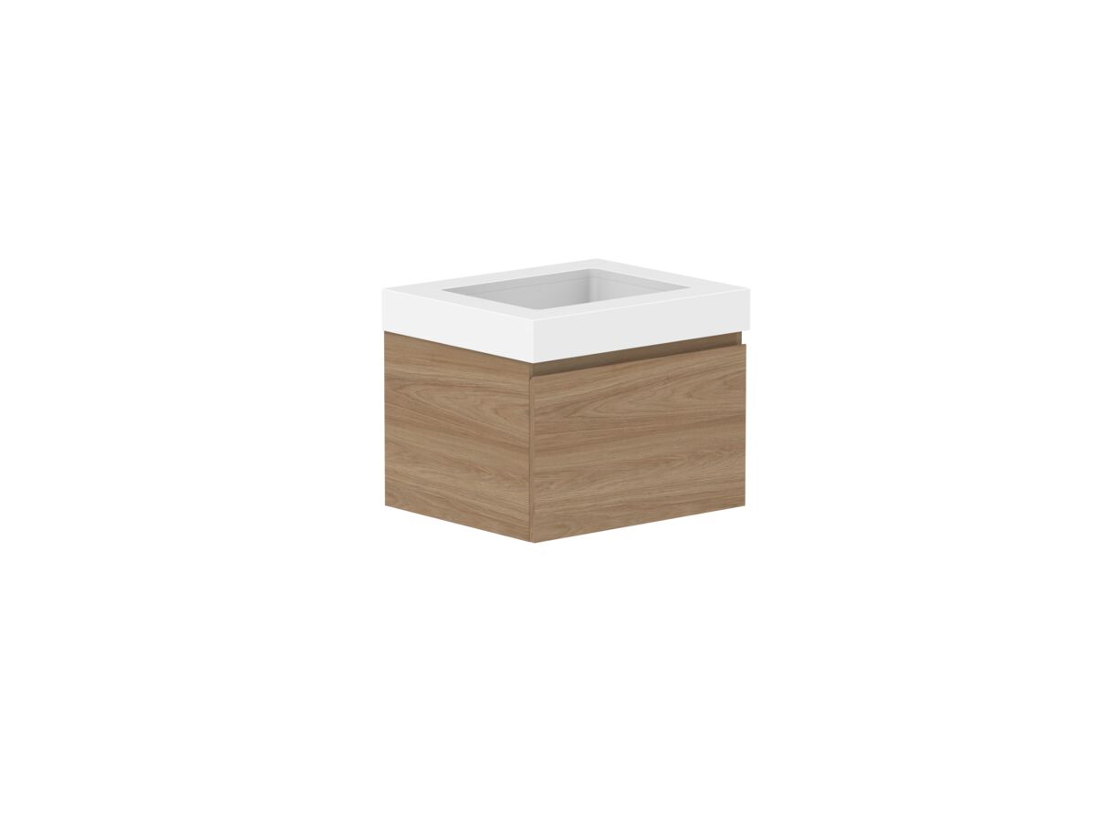 Reece Posh Domaine Plus All Drawer 600mm Wall Hung Vanity Centre Basin 90mm Caesarstone Mineral Top