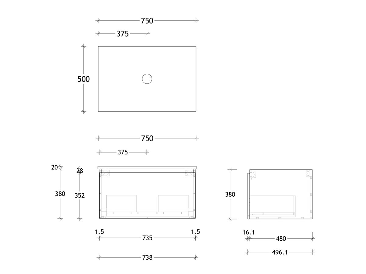 Reece Posh Domaine Plus All Drawer 750mm Wall Hung Vanity Centre Basin 20mm Cherry Pie Top