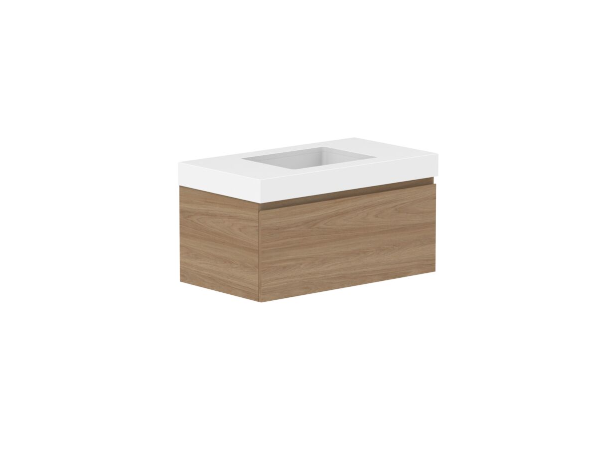 Reece Posh Domaine Plus All Drawer 900mm Wall Hung Vanity Centre Basin 90mm Cherry Pie Top