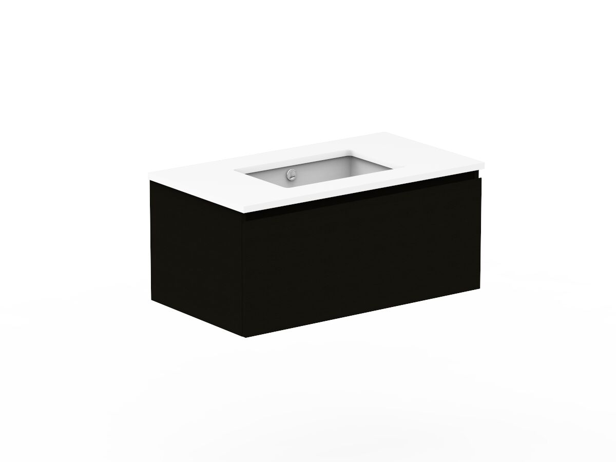 Reece Posh Domaine Plus All Drawer 900mm Wall Hung Vanity Centre Basin 20mm Cherry Pie Top