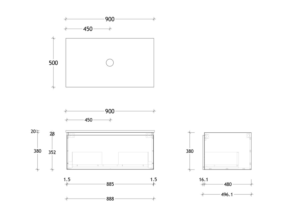 Reece Posh Domaine Plus All Drawer 900mm Wall Hung Vanity Centre Basin 20mm Cherry Pie Top