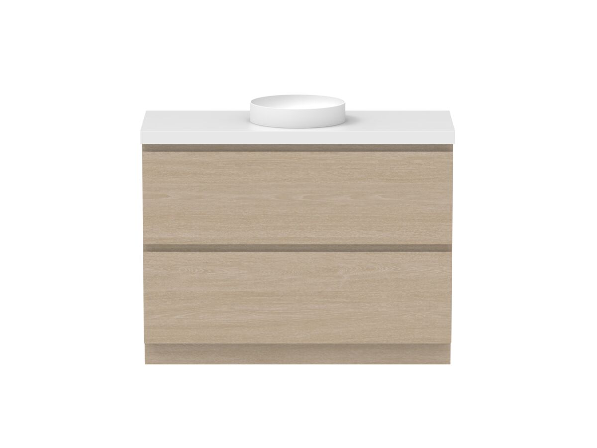 reece Posh Domaine Plus All Drawer Twin 1200mm Floor Mounted Vanity Centre Basin 50mm Caesarstone Mineral Top