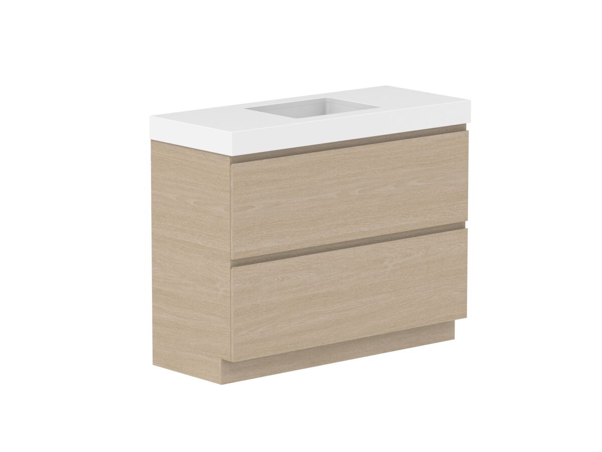 Reece Posh Domaine Plus All Drawer Twin 1200mm Floor Mounted Vanity Centre Basin 90mm Caesarstone Mineral Top