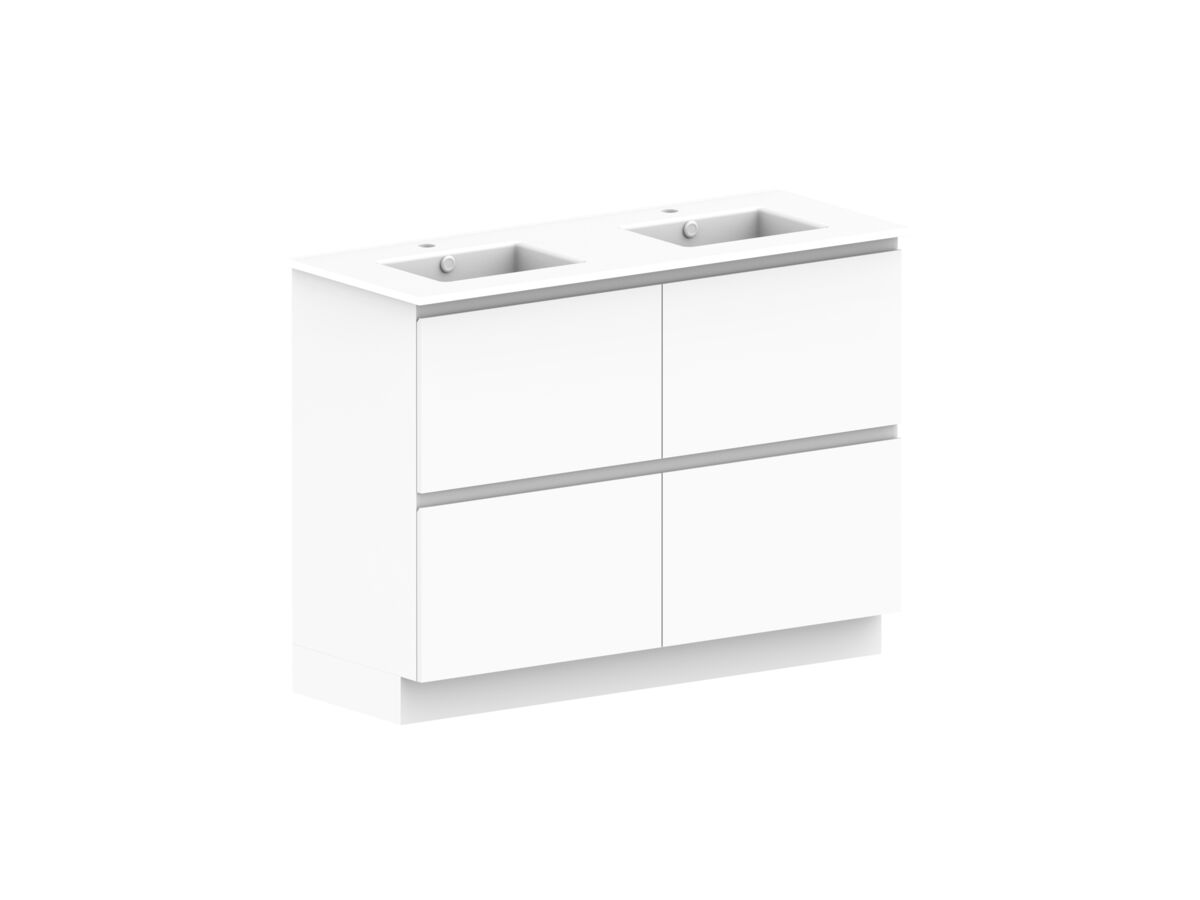 Reece Posh Domaine Plus All Drawer Twin 1200mm Floor Mounted Vanity Double Basin Ceramic Top