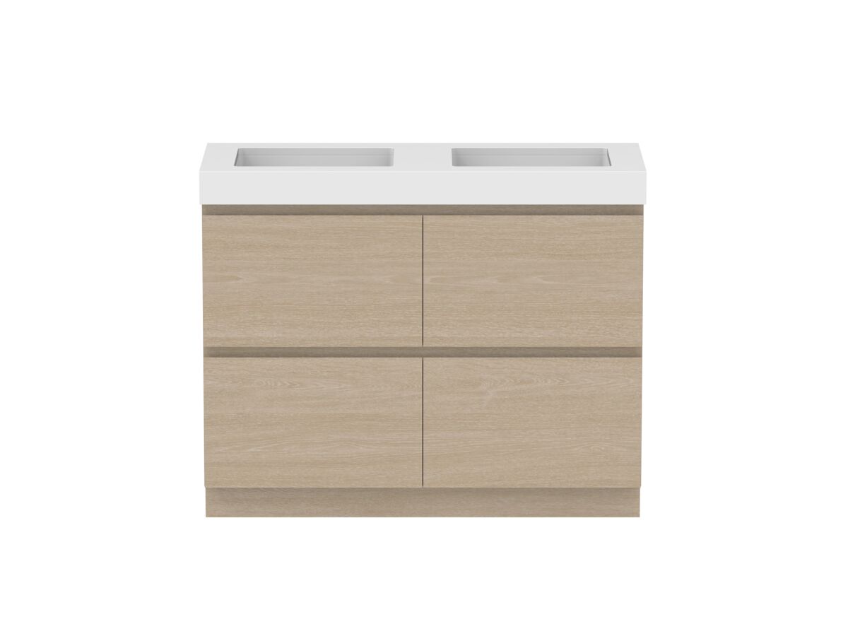 reece Posh Domaine Plus All Drawer Twin 1200mm Floor Mounted Vanity Double Basin 90mm Caesarstone Mineral Top