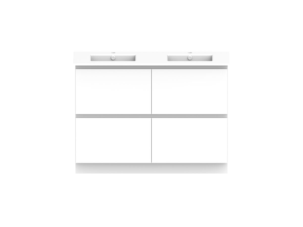reece Posh Domaine Plus All Drawer Twin 1200mm Floor Mounted Vanity Double Basin Ceramic Top
