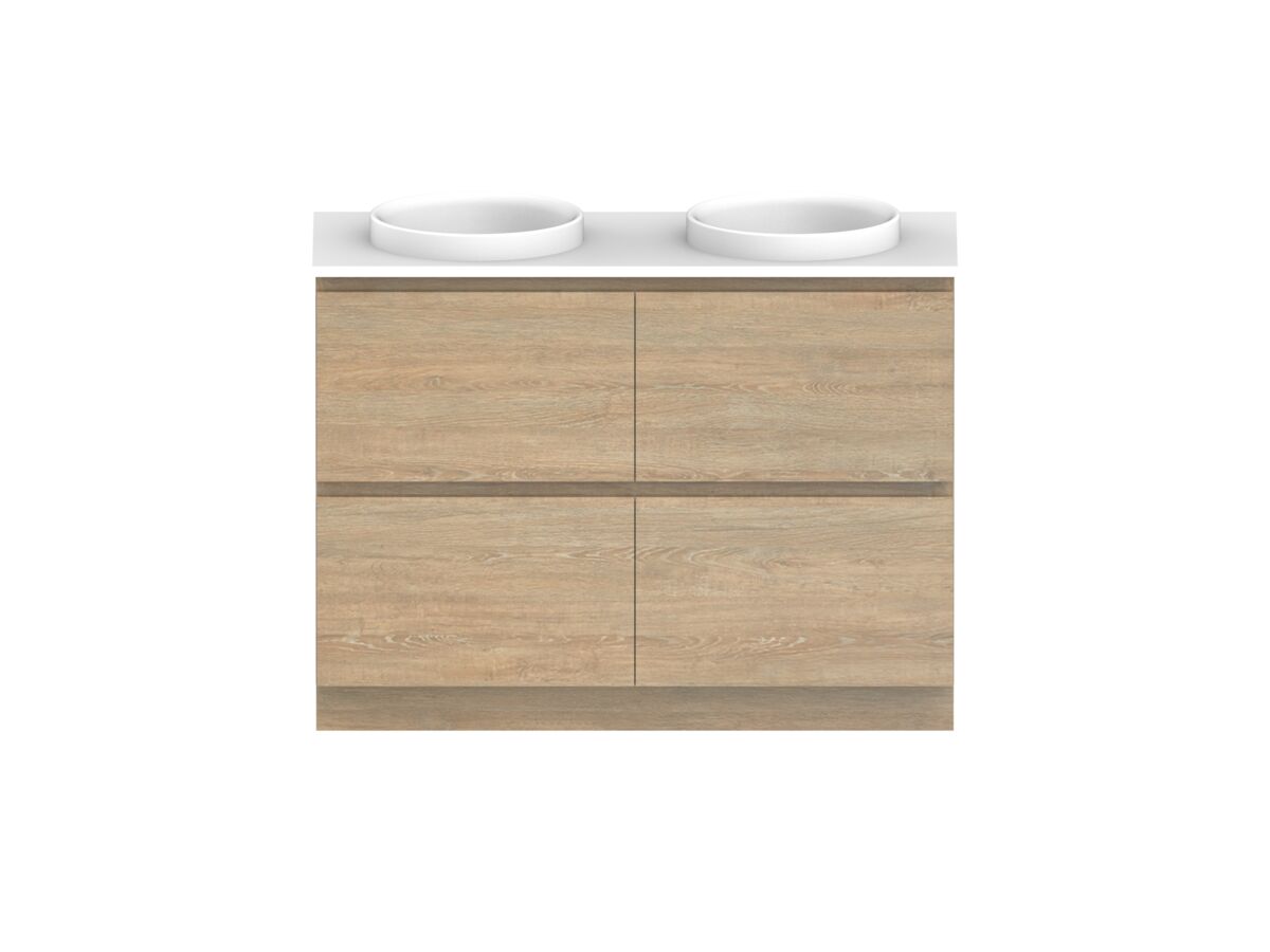 reece Posh Domaine Plus All Drawer Twin 1200mm Floor Mounted Vanity Double Basin 20mm Cherry Pie Top