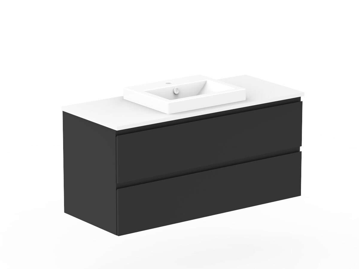 Reece Posh Domaine Plus All Drawer Twin 1200mm Wall Hung Vanity Centre Basin 20mm Cherry Pie Top