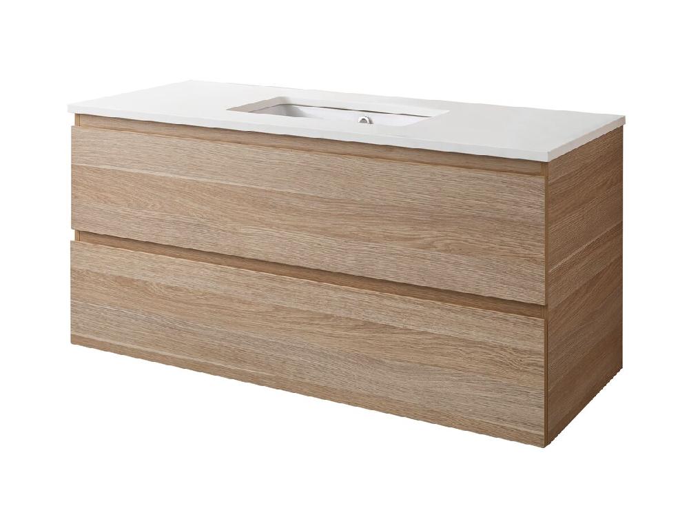 Reece Posh Domaine Plus All Drawer Twin 1200mm Wall Hung Vanity Centre Basin 20mm Cherry Pie Top