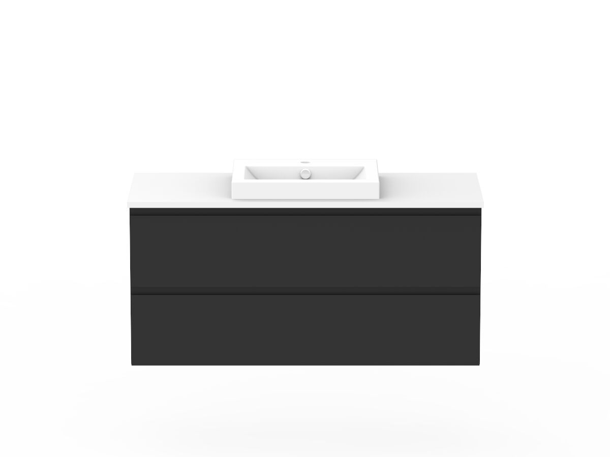 reece Posh Domaine Plus All Drawer Twin 1200mm Wall Hung Vanity Centre Basin 20mm Cherry Pie Top