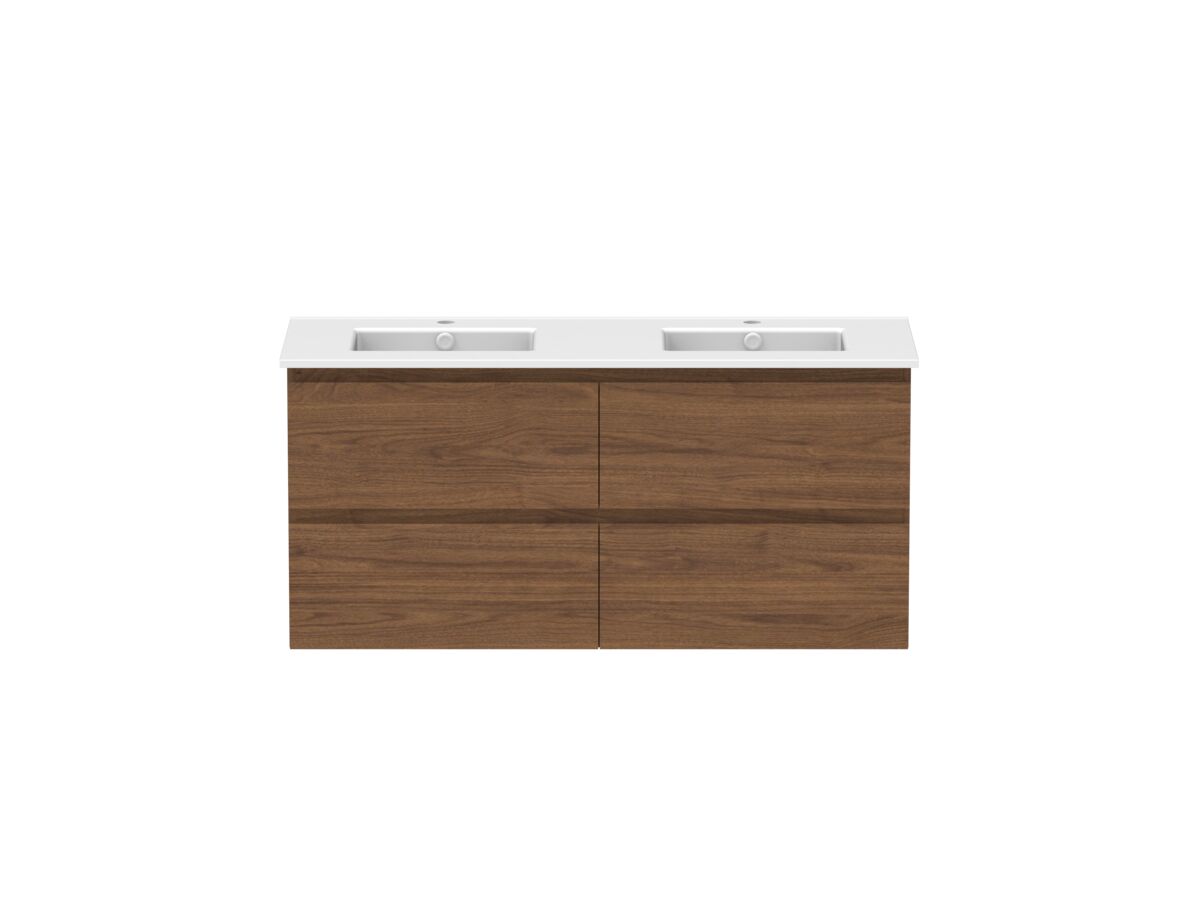 reece Posh Domaine Plus All Drawer Twin 1200mm Wall Hung Vanity Double Basin Matte White Ceramic Top