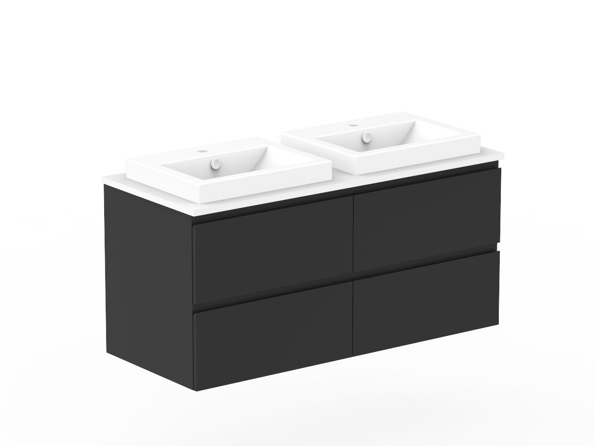 Reece Posh Domaine Plus All Drawer Twin 1200mm Wall Hung Vanity Double Basin 20mm Cherry Pie Top