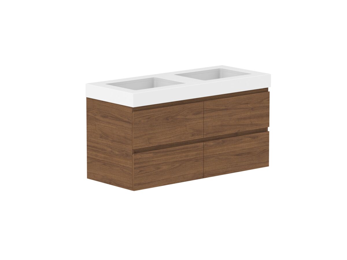Reece Posh Domaine Plus All Drawer Twin 1200mm Wall Hung Vanity Double Basin 90mm Cherry Pie Top