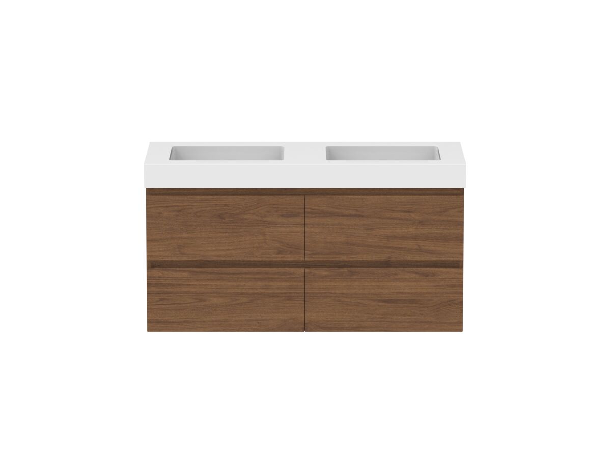 reece Posh Domaine Plus All Drawer Twin 1200mm Wall Hung Vanity Double Basin 90mm Cherry Pie Top