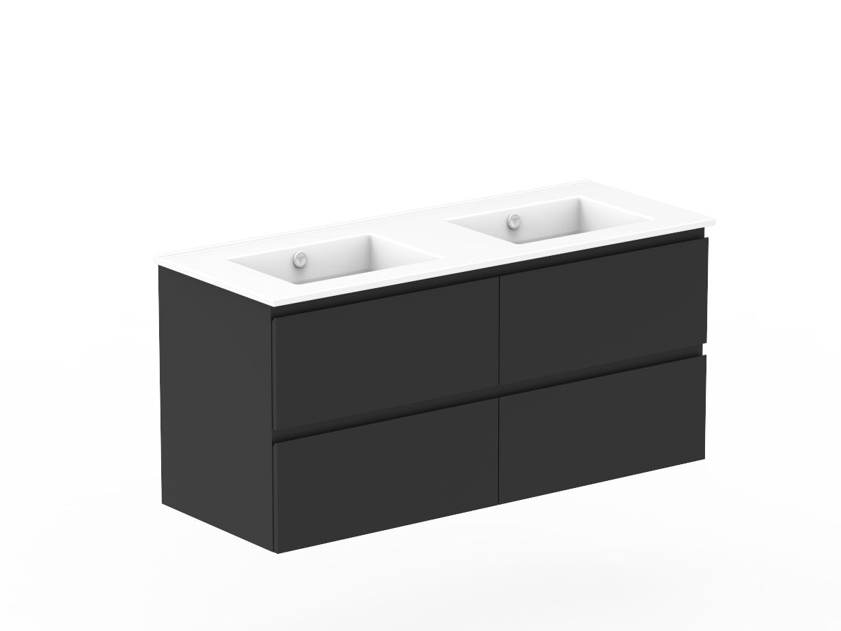 Reece Posh Domaine Plus All Drawer Twin 1200mm Wall Hung Vanity Double Basin Ceramic Top