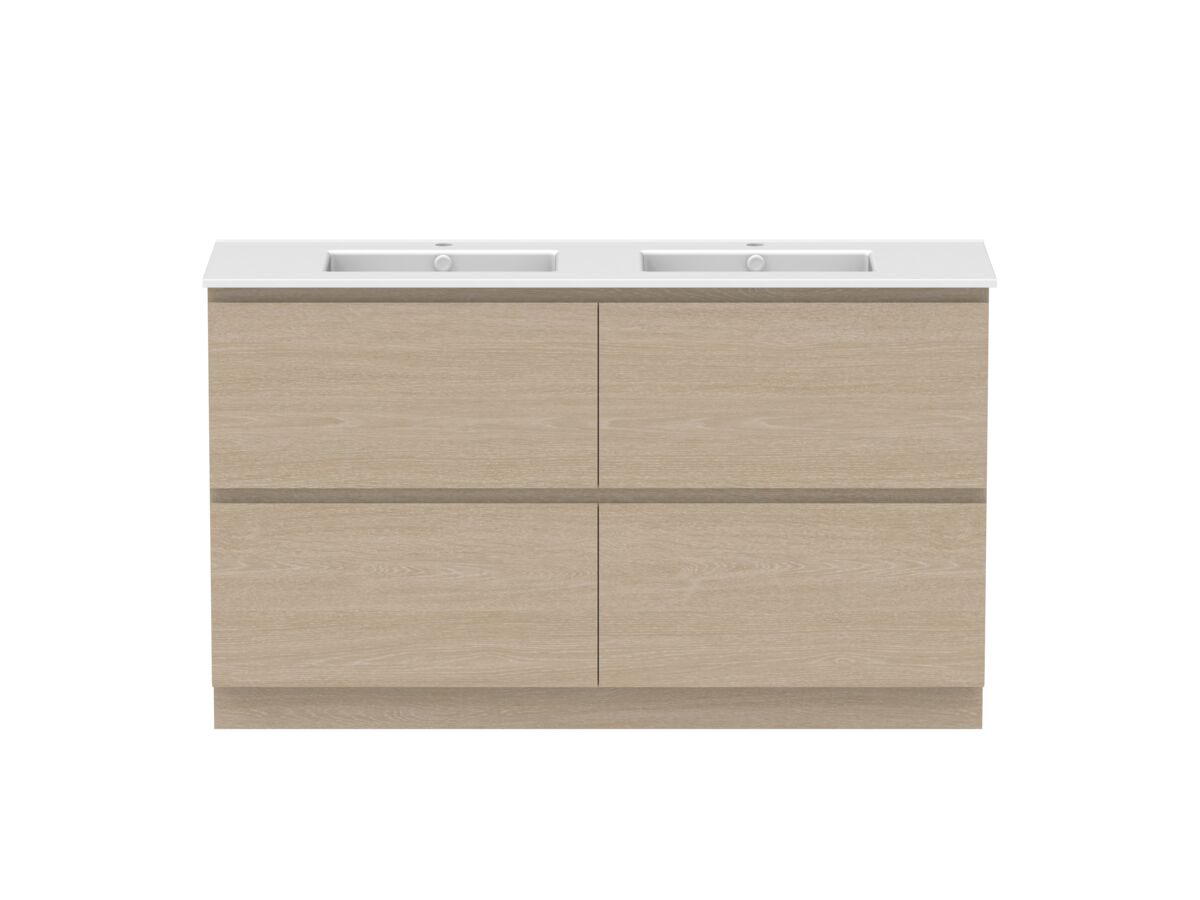 reece Posh Domaine Plus All Drawer Twin 1500mm Floor Mounted Vanity Double Basin Matte White Ceramic Top