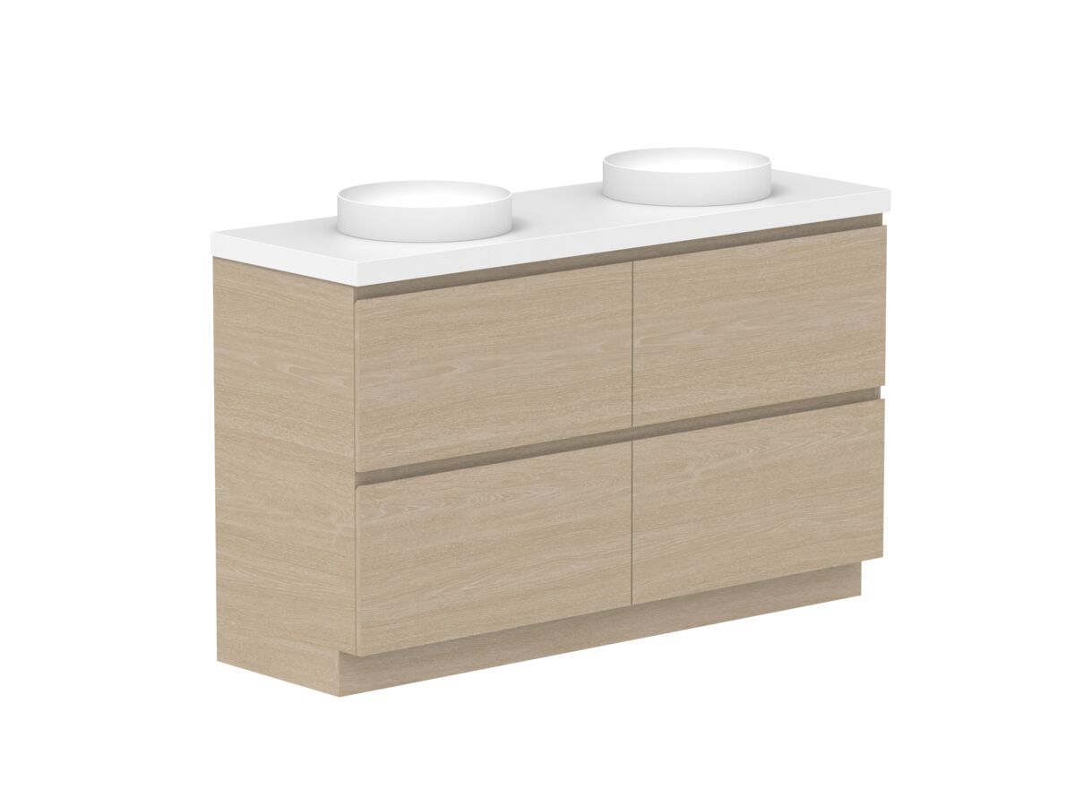 Reece Posh Domaine Plus All Drawer Twin 1500mm Floor Mounted Vanity Double Basin 50mm Durasein Top