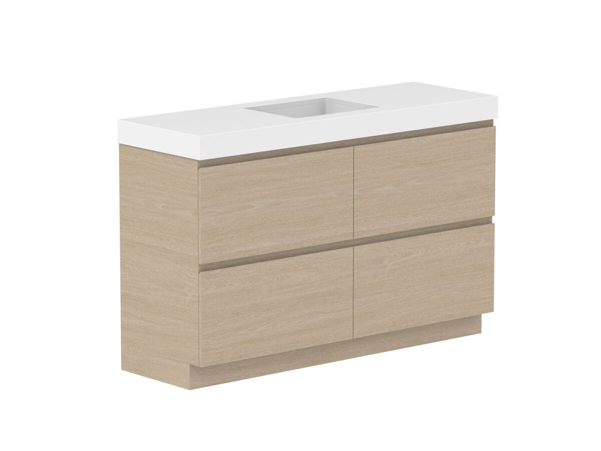 Reece Posh Domaine Plus All Drawer Twin 1500mm Floor Mounted Vanity Centre Basin 90mm Durasein Top