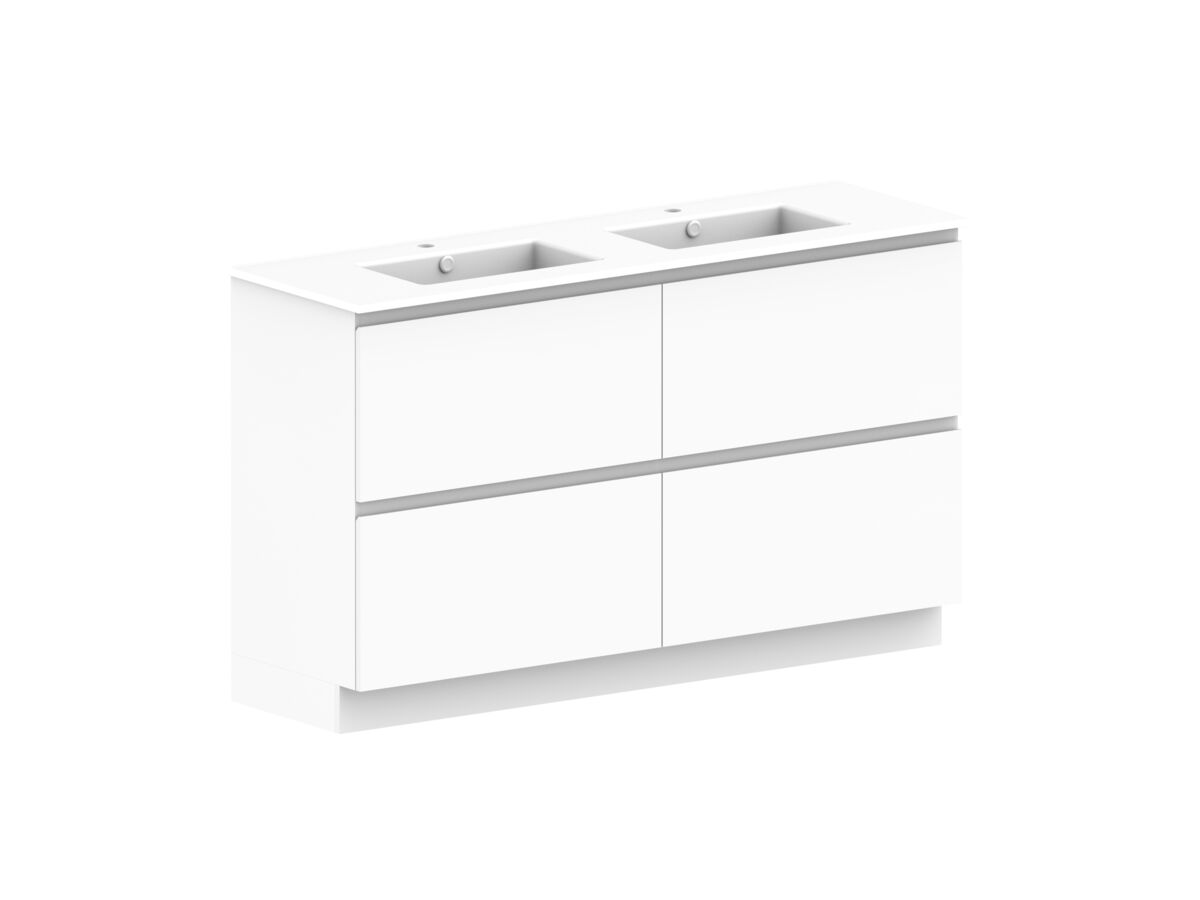 Reece Posh Domaine Plus All Drawer Twin 1500mm Floor Mounted Vanity Double Basin Ceramic Top