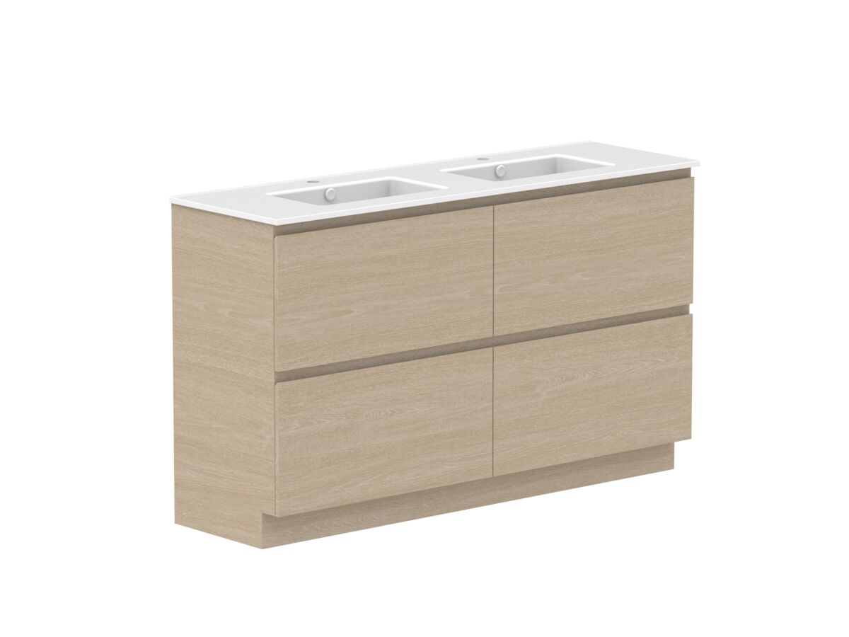 Reece Posh Domaine Plus All Drawer Twin 1500mm Floor Mounted Vanity Double Basin Matte White Ceramic Top