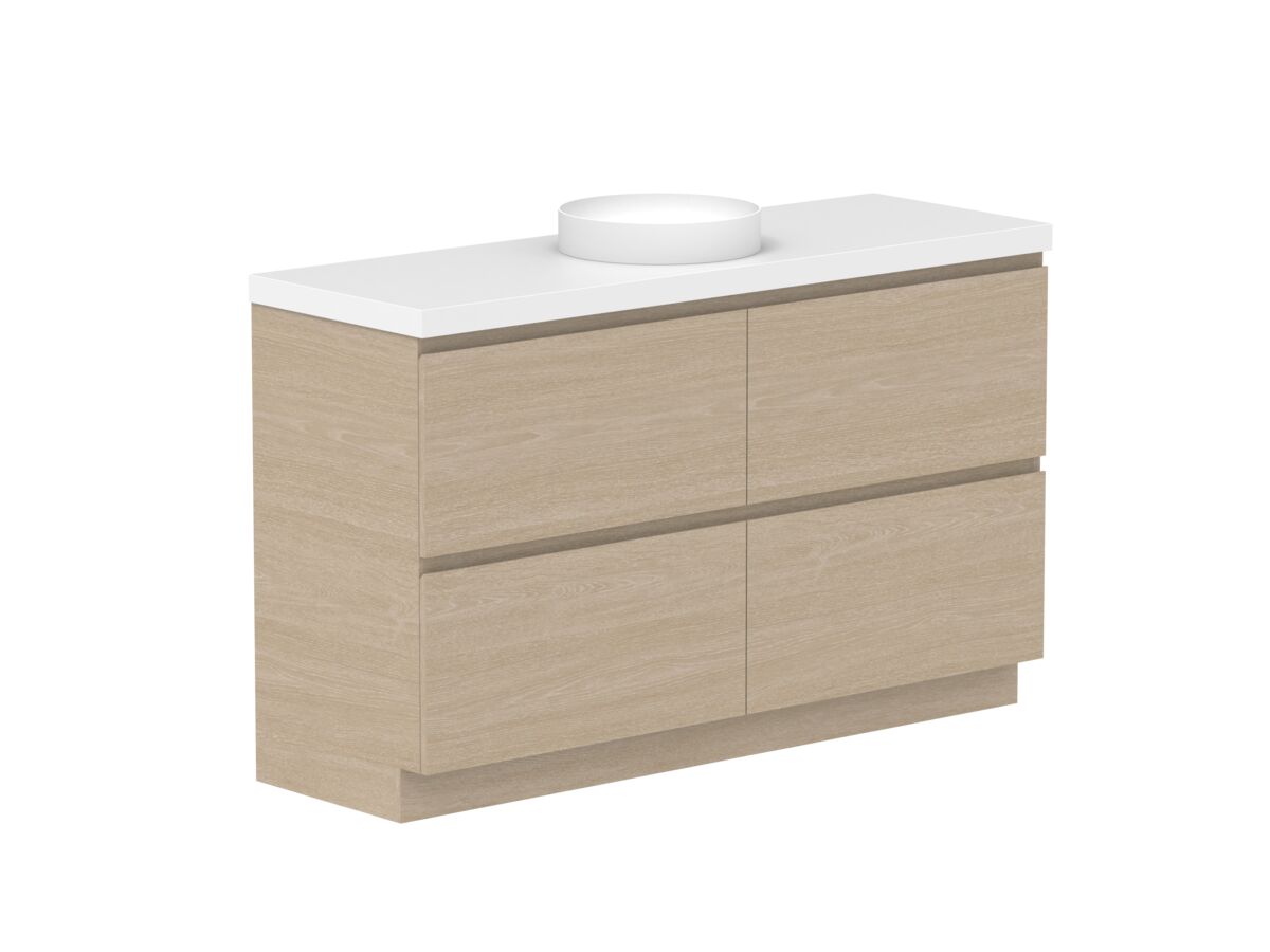 Reece Posh Domaine Plus All Drawer Twin 1500mm Floor Mounted Vanity Centre Basin 50mm Cherry Pie Top