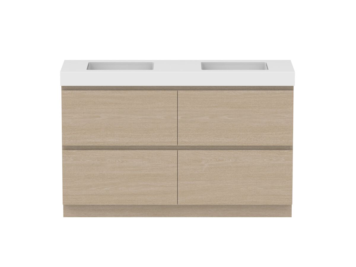 reece Posh Domaine Plus All Drawer Twin 1500mm Floor Mounted Vanity Double Basin 90mm Caesarstone Mineral Top
