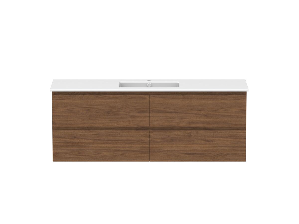 reece Posh Domaine Plus All Drawer Twin 1500mm Wall Hung Vanity Centre Basin Matte White Ceramic Top