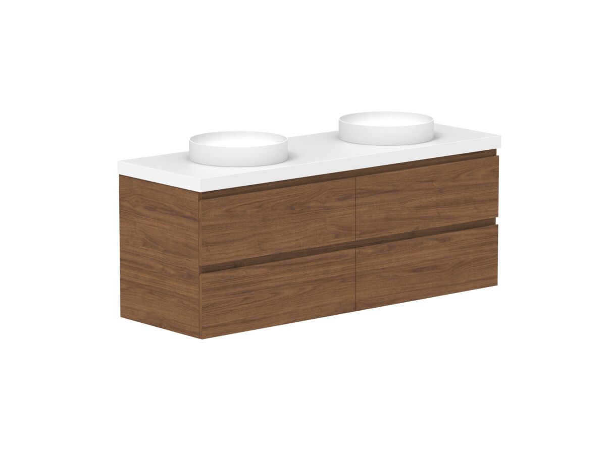 Reece Posh Domaine Plus All Drawer Twin 1500mm Wall Hung Vanity Double Basin 50mm Caesarstone Mineral Top