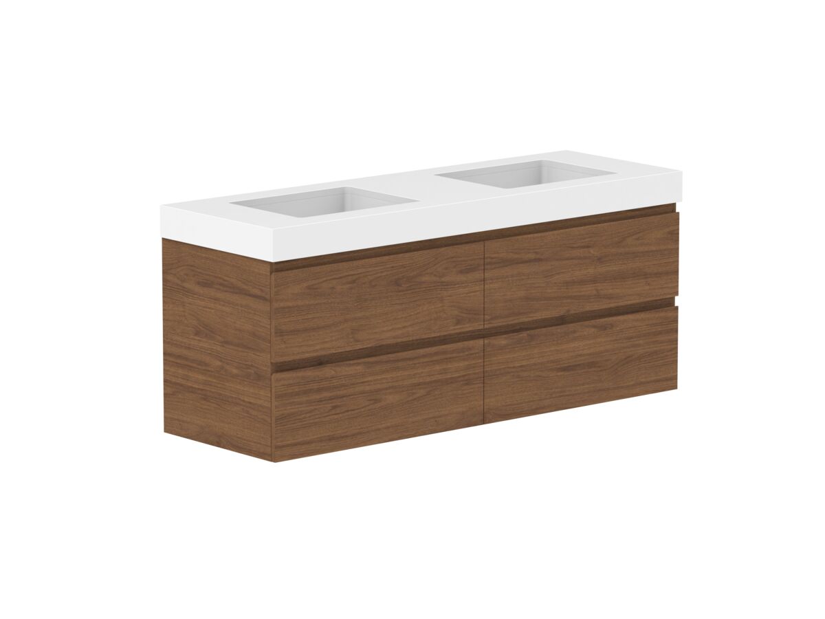 Reece Posh Domaine Plus All Drawer Twin 1500mm Wall Hung Vanity Double Basin 90mm Caesarstone Mineral Top
