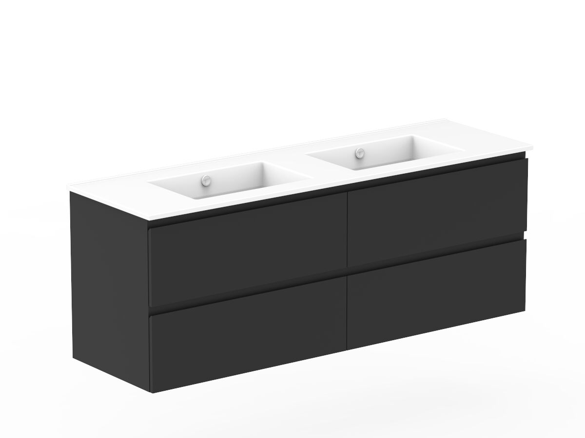 Reece Posh Domaine Plus All Drawer Twin 1500mm Wall Hung Vanity Double Basin Ceramic Top