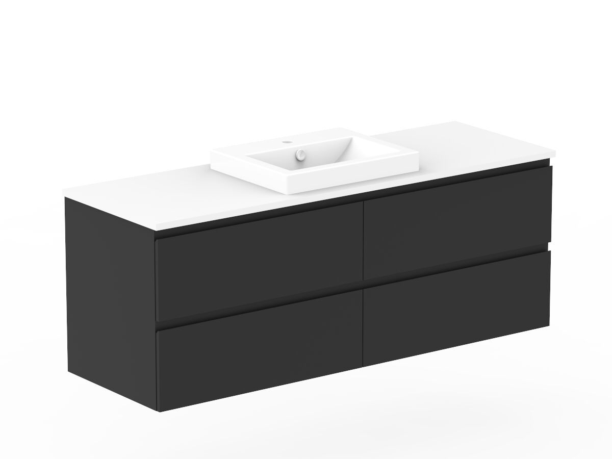 Reece Posh Domaine Plus All Drawer Twin 1500mm Wall Hung Vanity Centre Basin 20mm Cherry Pie Top