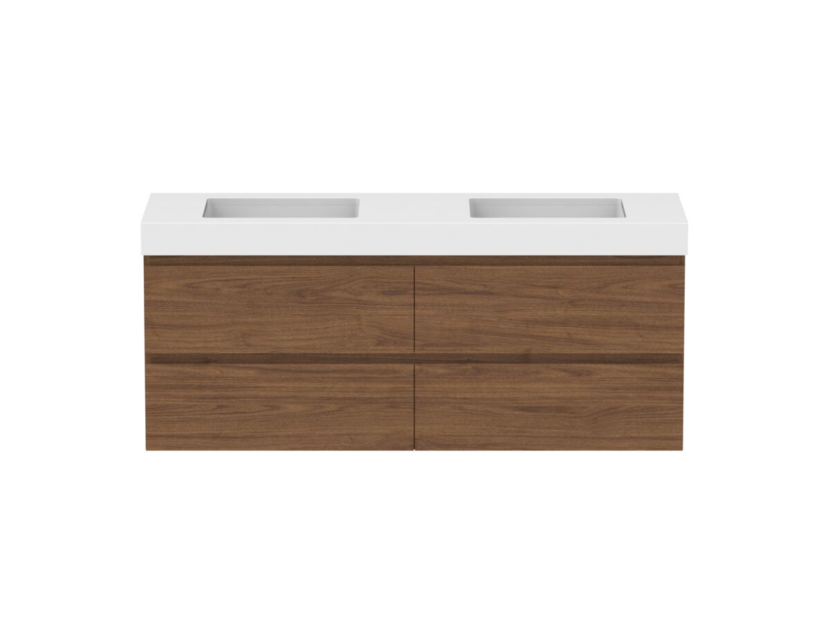 reece Posh Domaine Plus All Drawer Twin 1500mm Wall Hung Vanity Double Basin 90mm Durasein Top