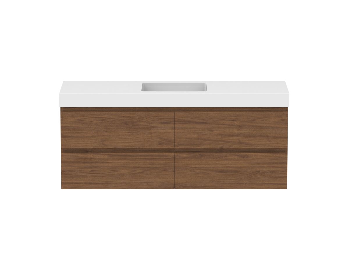 reece Posh Domaine Plus All Drawer Twin 1500mm Wall Hung Vanity Centre Basin 90mm Durasein Top