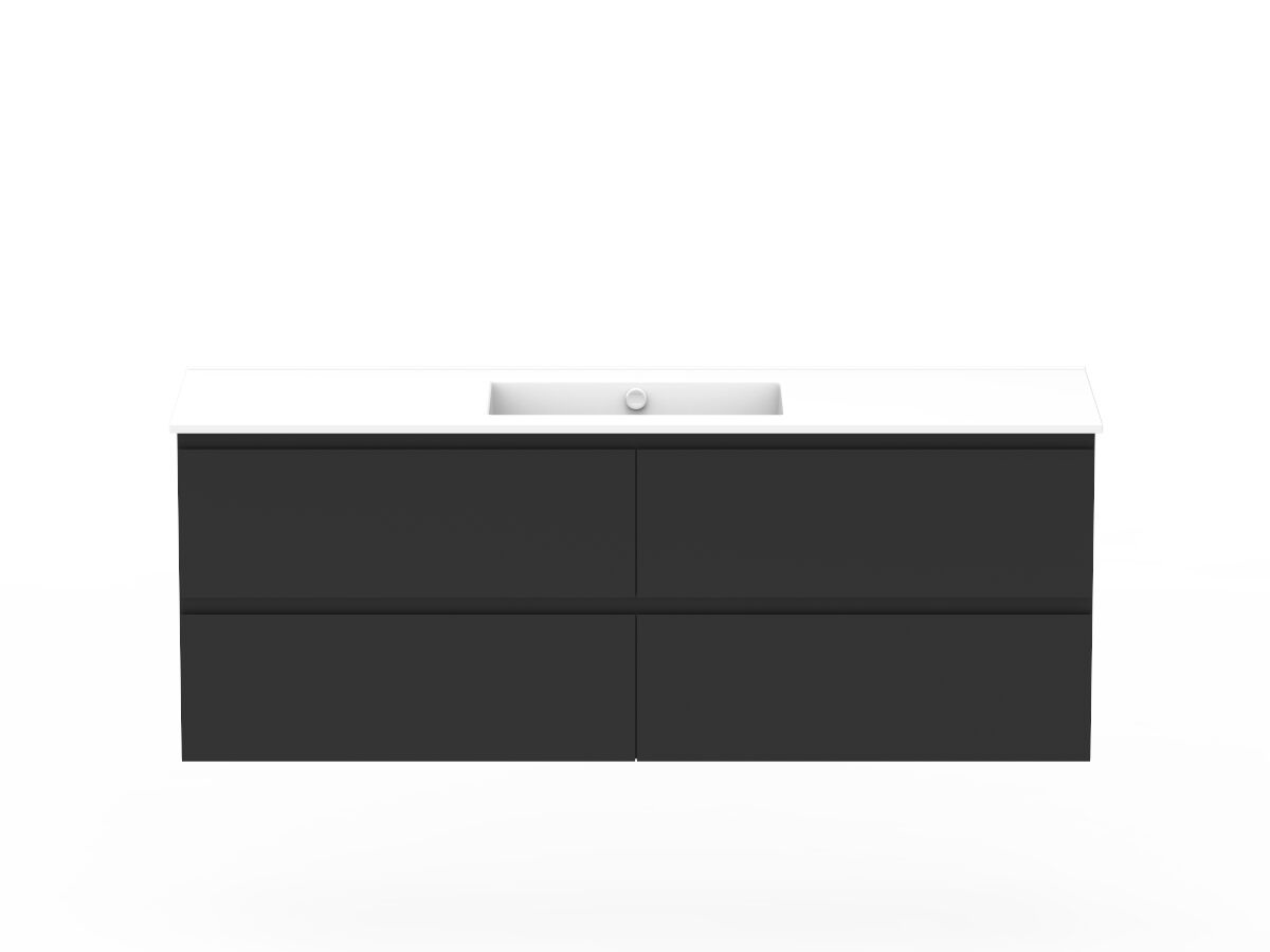 reece Posh Domaine Plus All Drawer Twin 1500mm Wall Hung Vanity Centre Basin Ceramic Top
