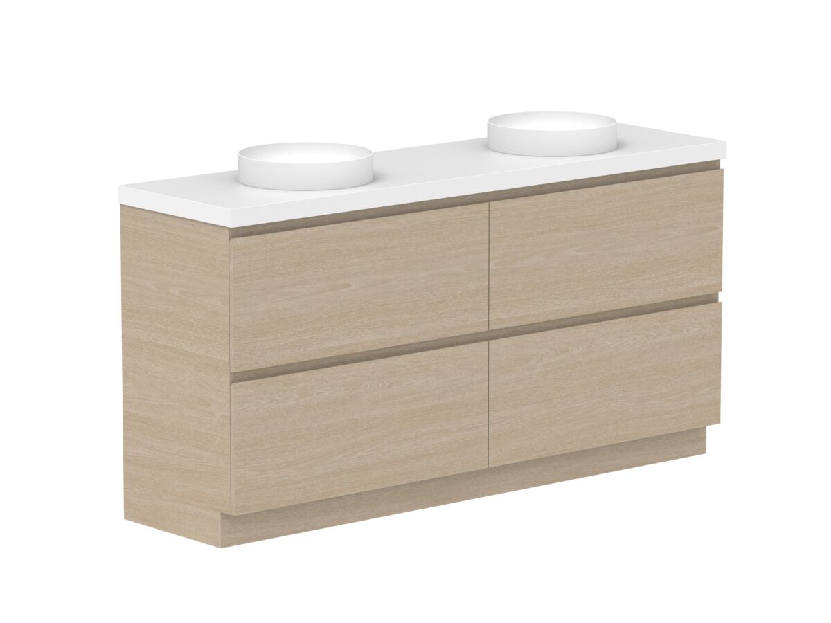 Reece Posh Domaine Plus All Drawer Twin 1800mm Floor Mounted Vanity Double Basin 50mm Caesarstone Mineral Top