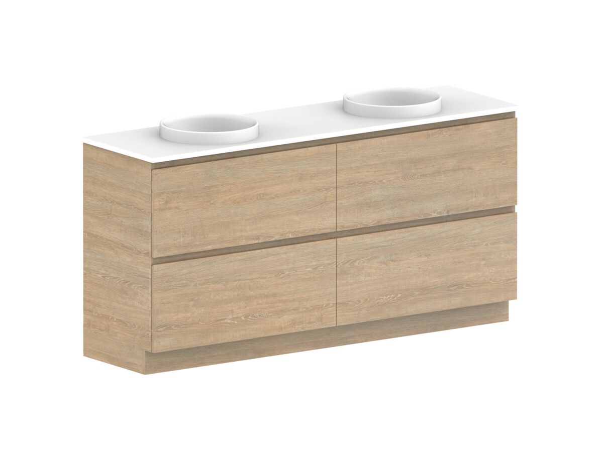 Reece Posh Domaine Plus All Drawer Twin 1800mm Floor Mounted Vanity Double Basin 20mm Cherry Pie Top