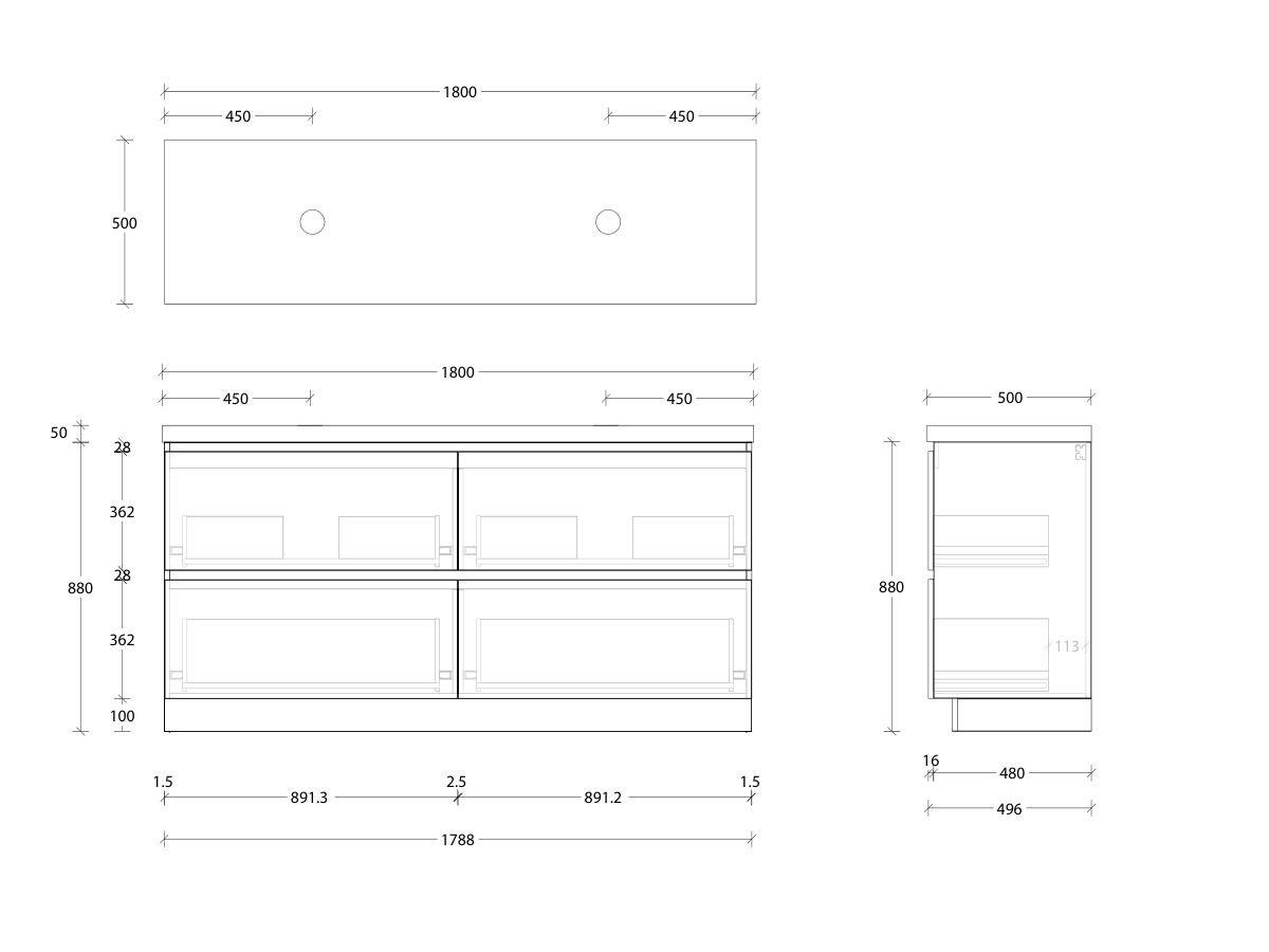 Reece Posh Domaine Plus All Drawer Twin 1800mm Floor Mounted Vanity Double Basin 50mm Cherry Pie Top