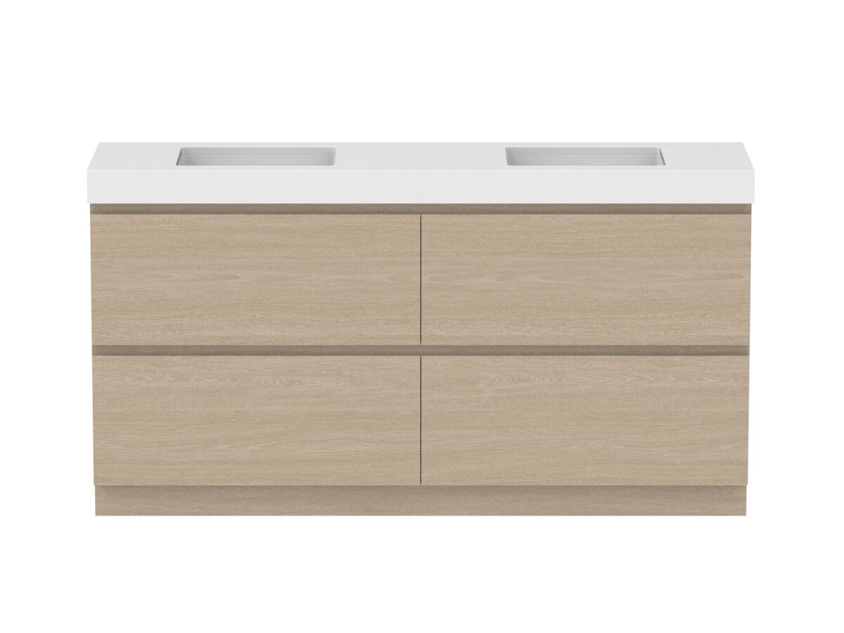 reece Posh Domaine Plus All Drawer Twin 1800mm Floor Mounted Vanity Double Basin 90mm Caesarstone Mineral Top