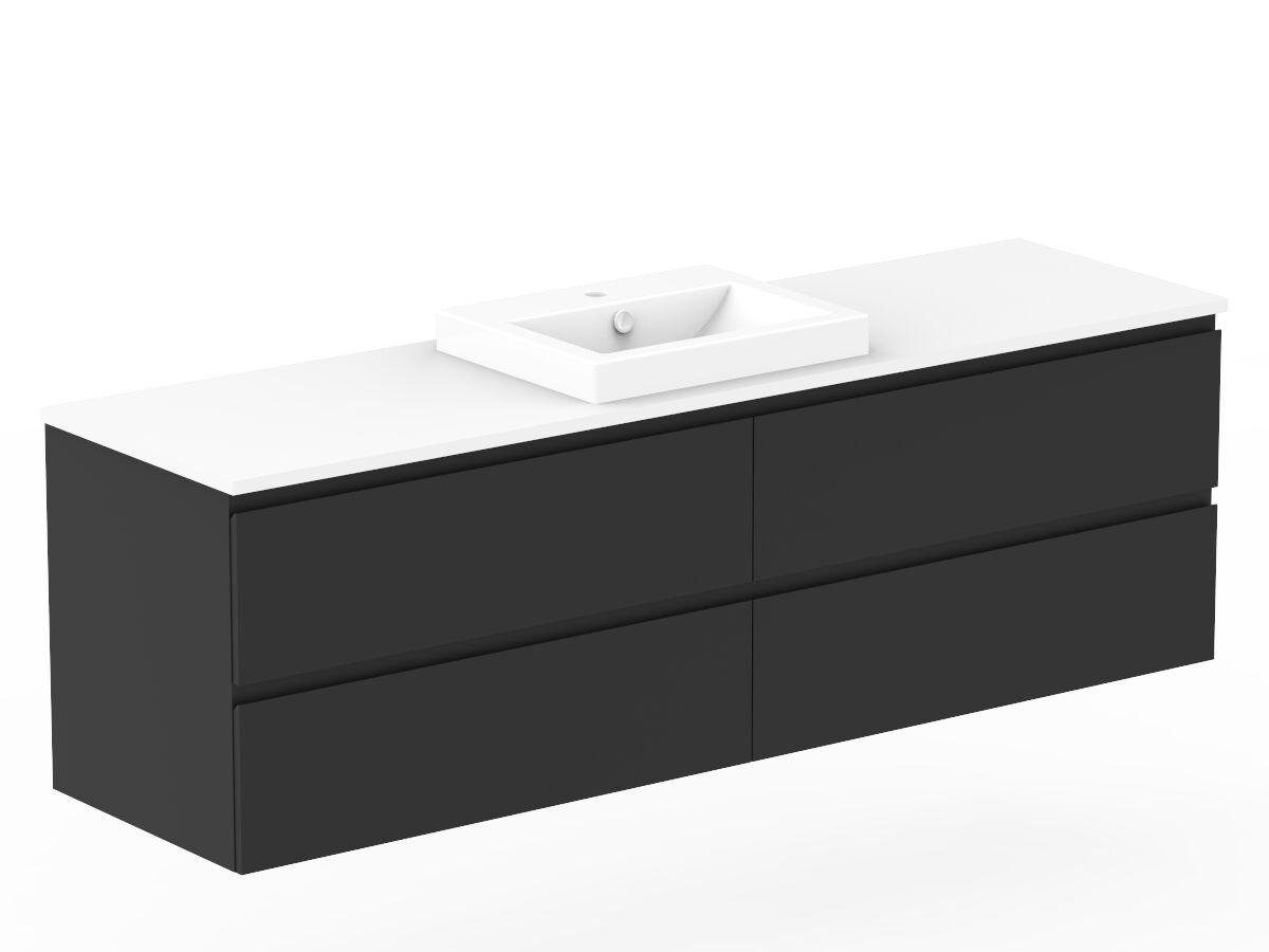 Reece Posh Domaine Plus All Drawer Twin 1800mm Wall Hung Vanity Centre Basin 20mm Cherry Pie Top