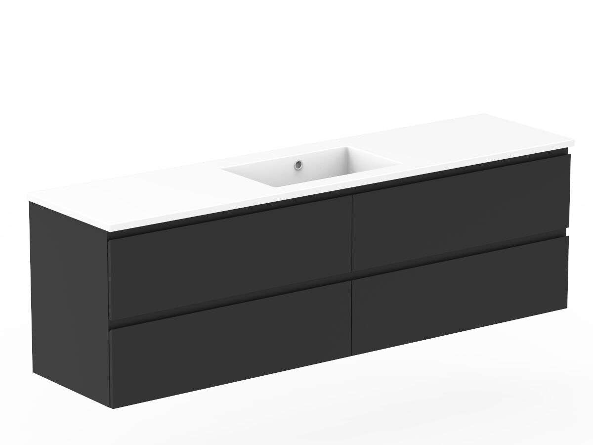 Reece Posh Domaine Plus All Drawer Twin 1800mm Wall Hung Vanity Centre Basin Cast Marble Top