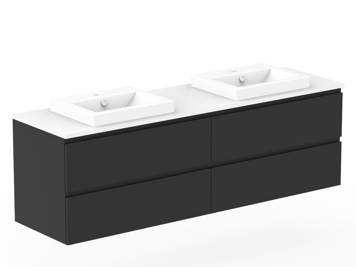 Reece Posh Domaine Plus All Drawer Twin 1800mm Wall Hung Vanity Double Basin 20mm Cherry Pie Top