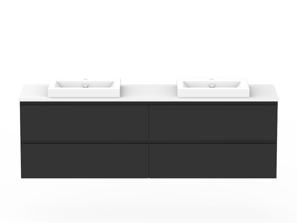 reece Posh Domaine Plus All Drawer Twin 1800mm Wall Hung Vanity Double Basin 20mm Cherry Pie Top