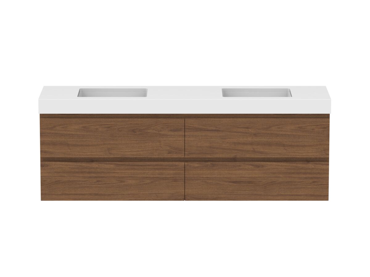reece Posh Domaine Plus All Drawer Twin 1800mm Wall Hung Vanity Double Basin 90mm Cherry Pie Top