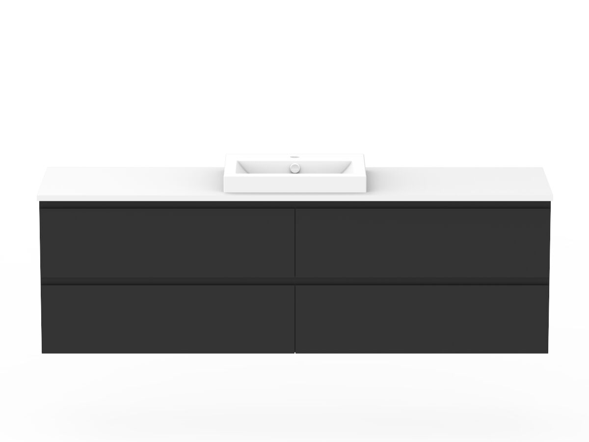 reece Posh Domaine Plus All Drawer Twin 1800mm Wall Hung Vanity Centre Basin 20mm Cherry Pie Top