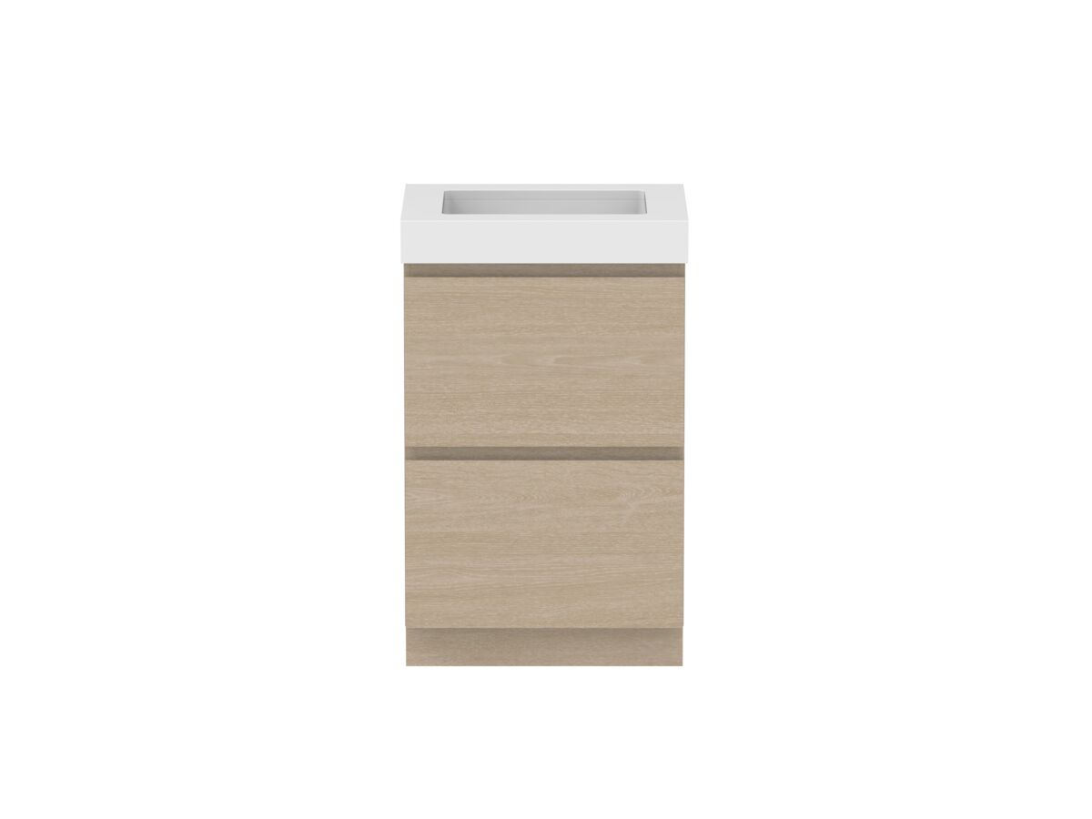 reece Posh Domaine Plus All Drawer Twin 600mm Floor Mounted Vanity Centre Basin 90mm Caesarstone Mineral Top