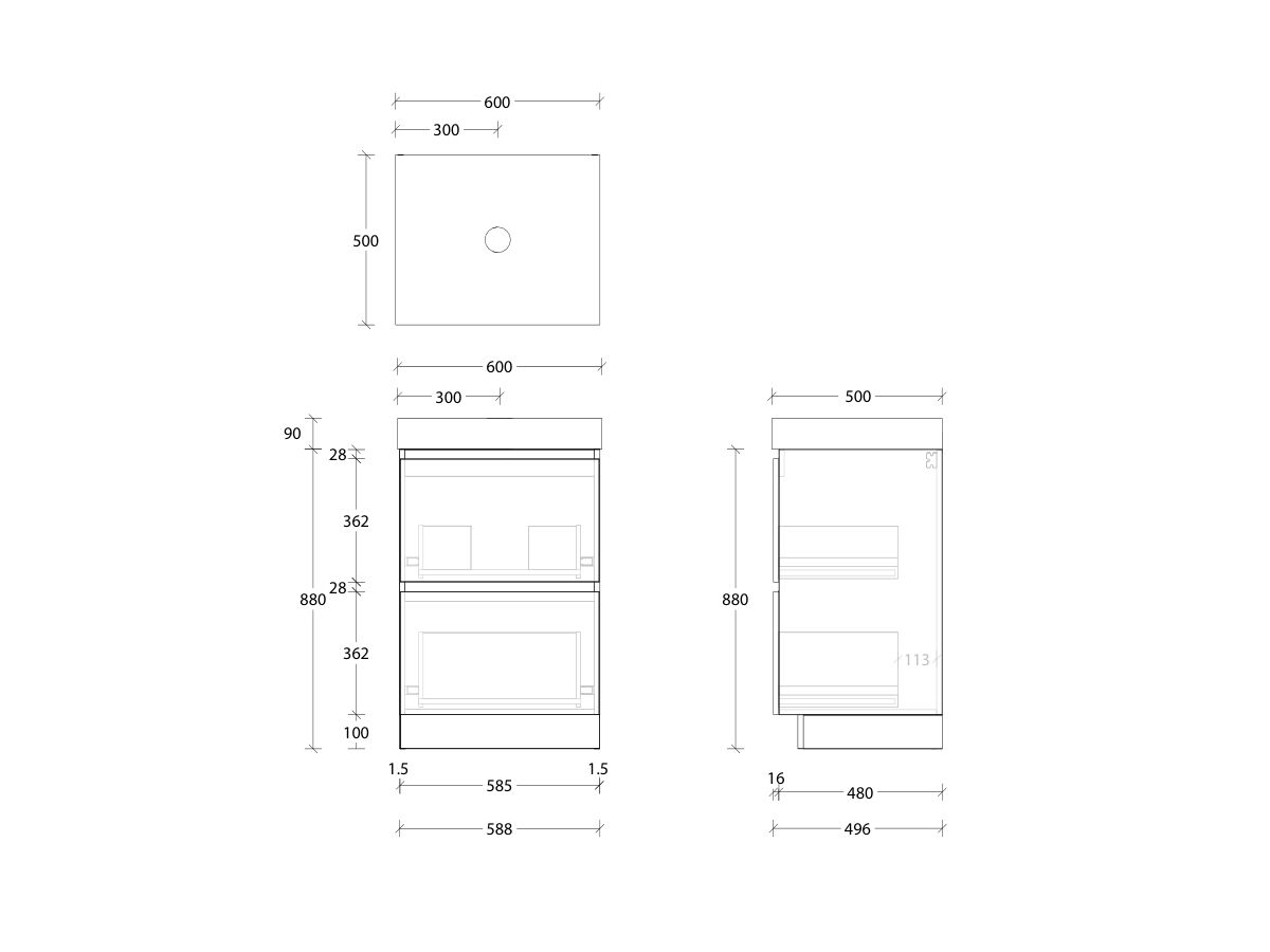 Reece Posh Domaine Plus All Drawer Twin 600mm Floor Mounted Vanity Centre Basin 90mm Durasein Top