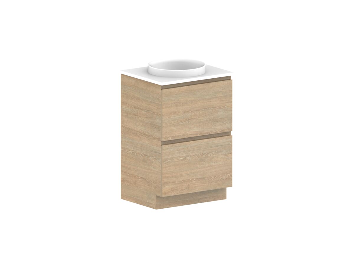 Reece Posh Domaine Plus All Drawer Twin 600mm Floor Mounted Vanity Centre Basin 20mm Cherry Pie Top