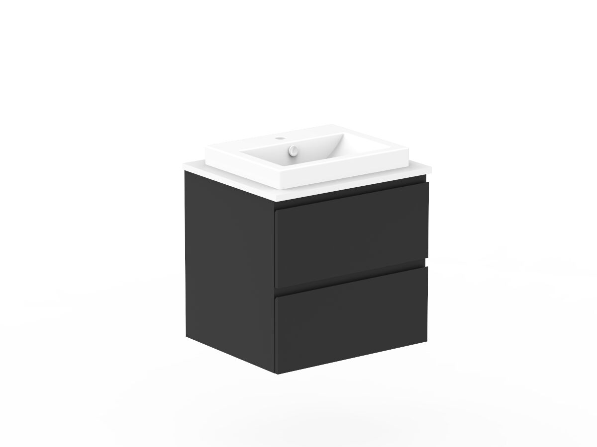 Reece Posh Domaine Plus All Drawer Twin 600mm Wall Hung Vanity Centre Basin 20mm Cherry Pie Top
